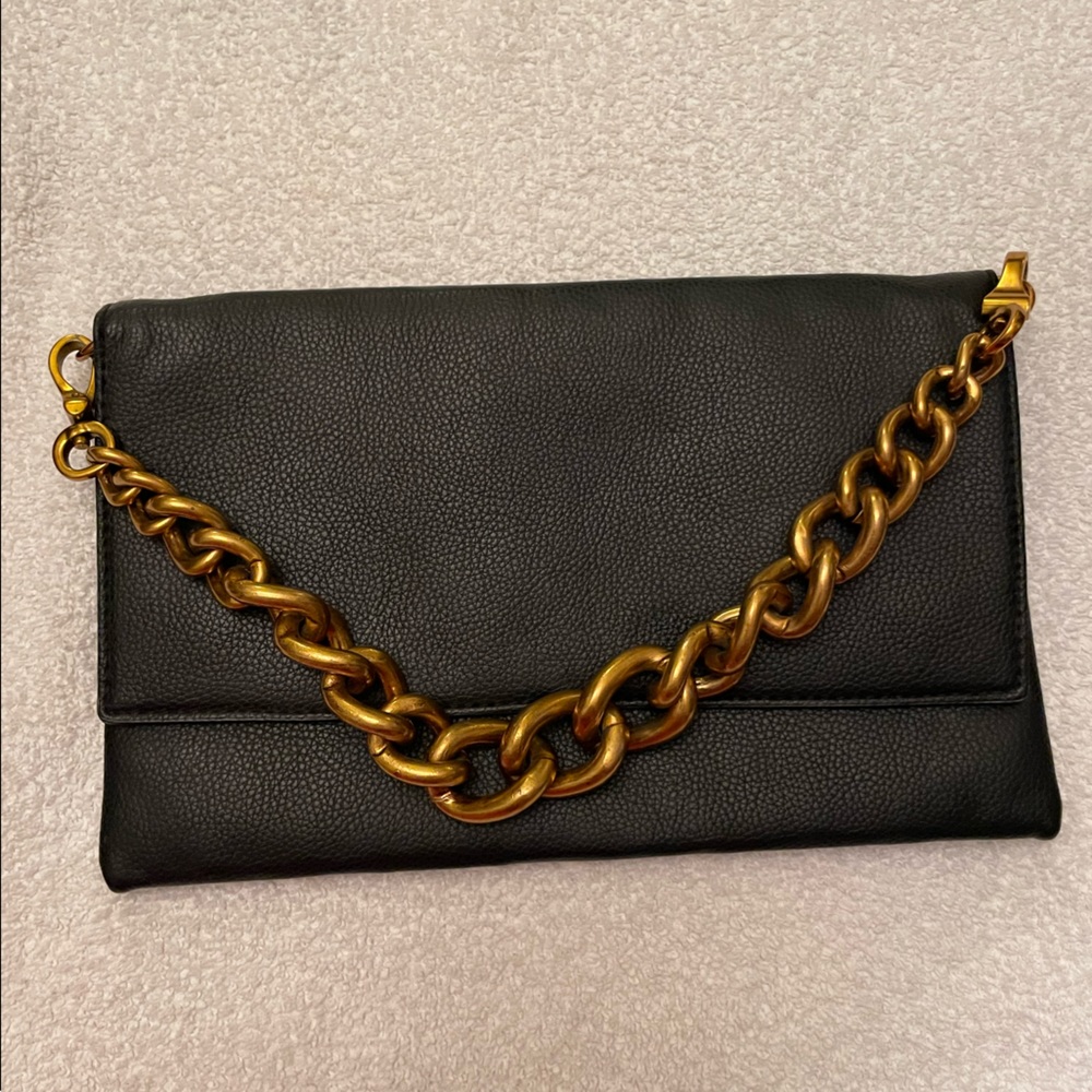 Black Deux Lux Clutch with Gold Chain